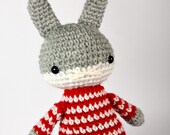 amigurumi rabbit toy, grey bunny rabbit, boys plush plushie stuffed animal .. little darwin