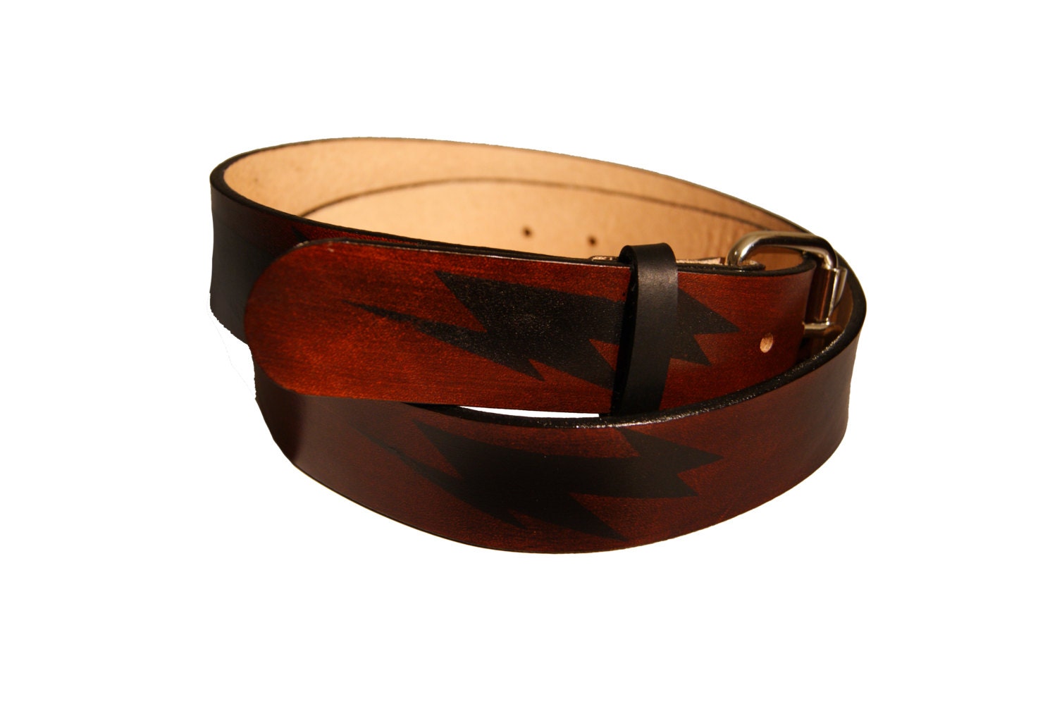 Lightning Bolt Screen Printed Leather Belt