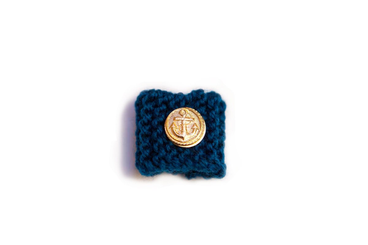 Knitted Ring - Blue with Gold Anchor Button - From The Admiral's Collection