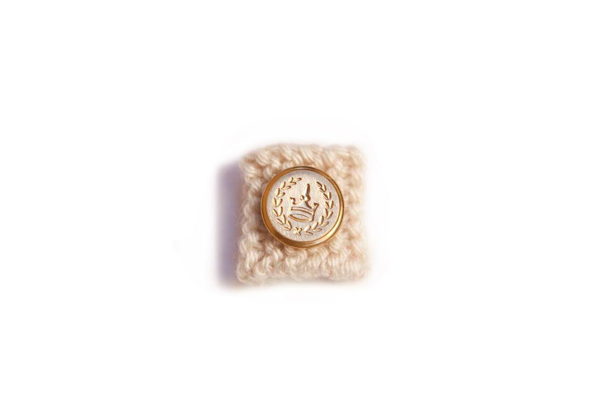 Knitted Ring - White with Gold Crown Crest Button - From The Admiral's Collection