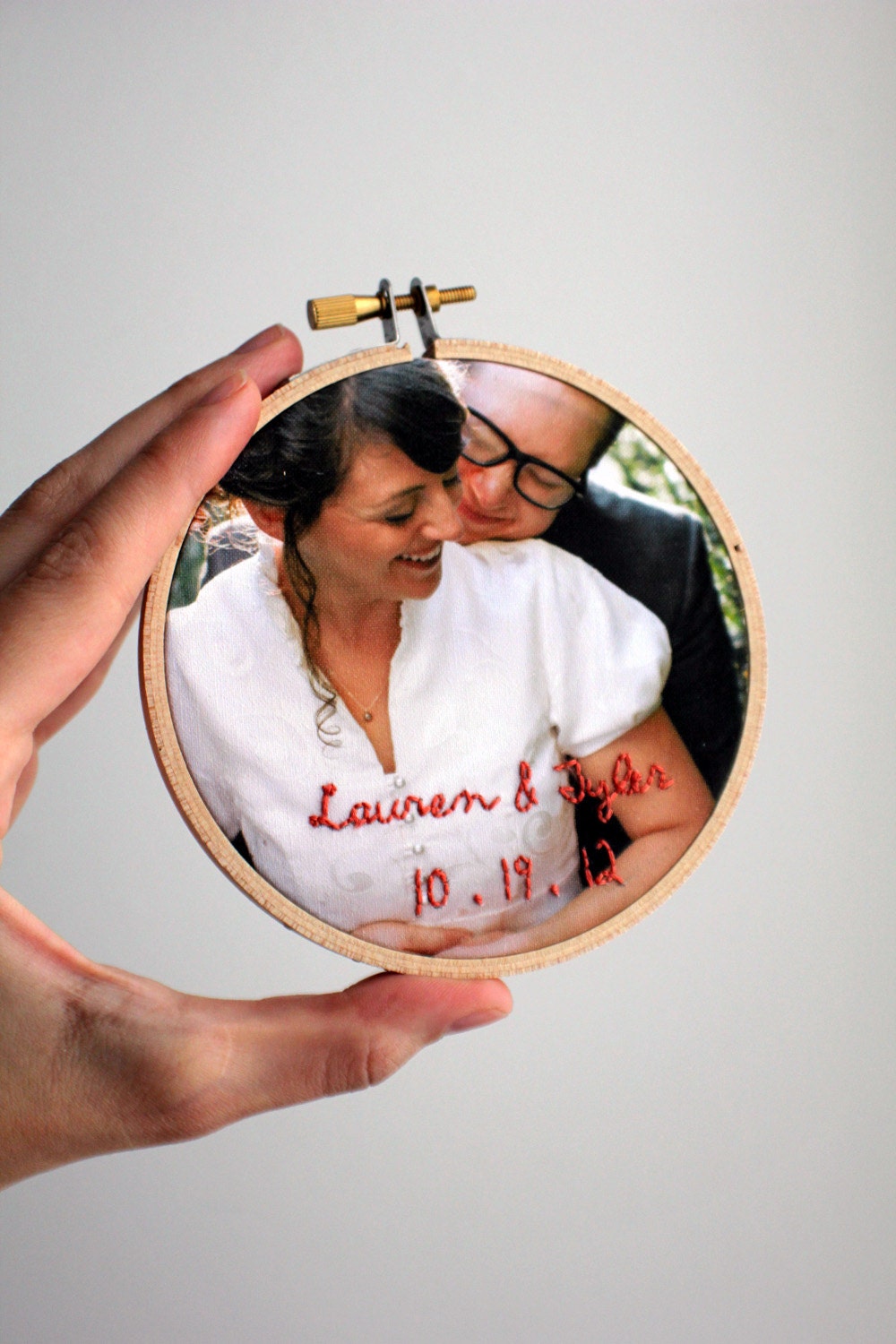 Custom Embroidered Photo Hoop Art - Personalized Keepsake for Weddings, Bereavement, Birth Announcement, Birthday, Mothers Day