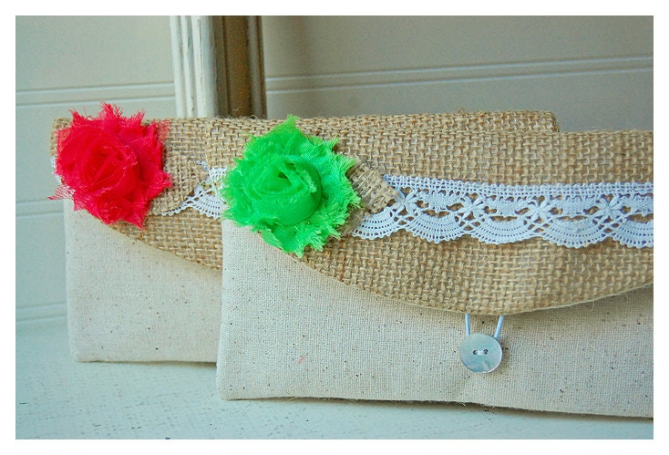 burlap lace bag clutch raw cotton linen set 2 rustic wedding rose bag purse Personalize Bridesmaid party etsy Custom Pouch gift MakeUp tagt