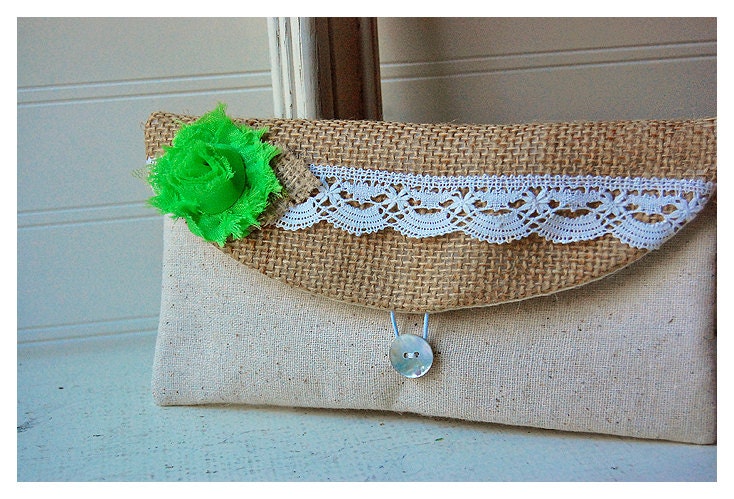 burlap purse bag lace wedding clutch rustic raw cotton linen shabby rose flower Personalize Bridesmaid party gift MakeUp tagt team
