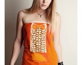 Orange TUXEDO Tube Top Handmade Shirt Diy Reconstruction TUX Bow Tie