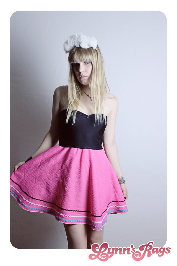 Diy Pink Rick Rack Baby Doll DRESS Bow Birthday Party Handmade Strapless