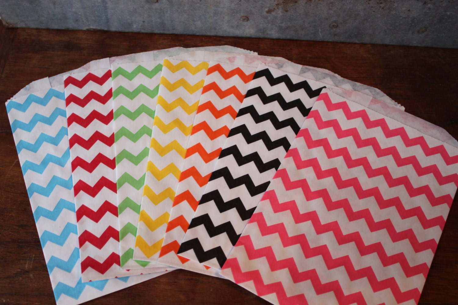 Chevron Paper Treat Bags - Bakery Bags 5 X 7.5 - You choose color - 12 count Il_570xn