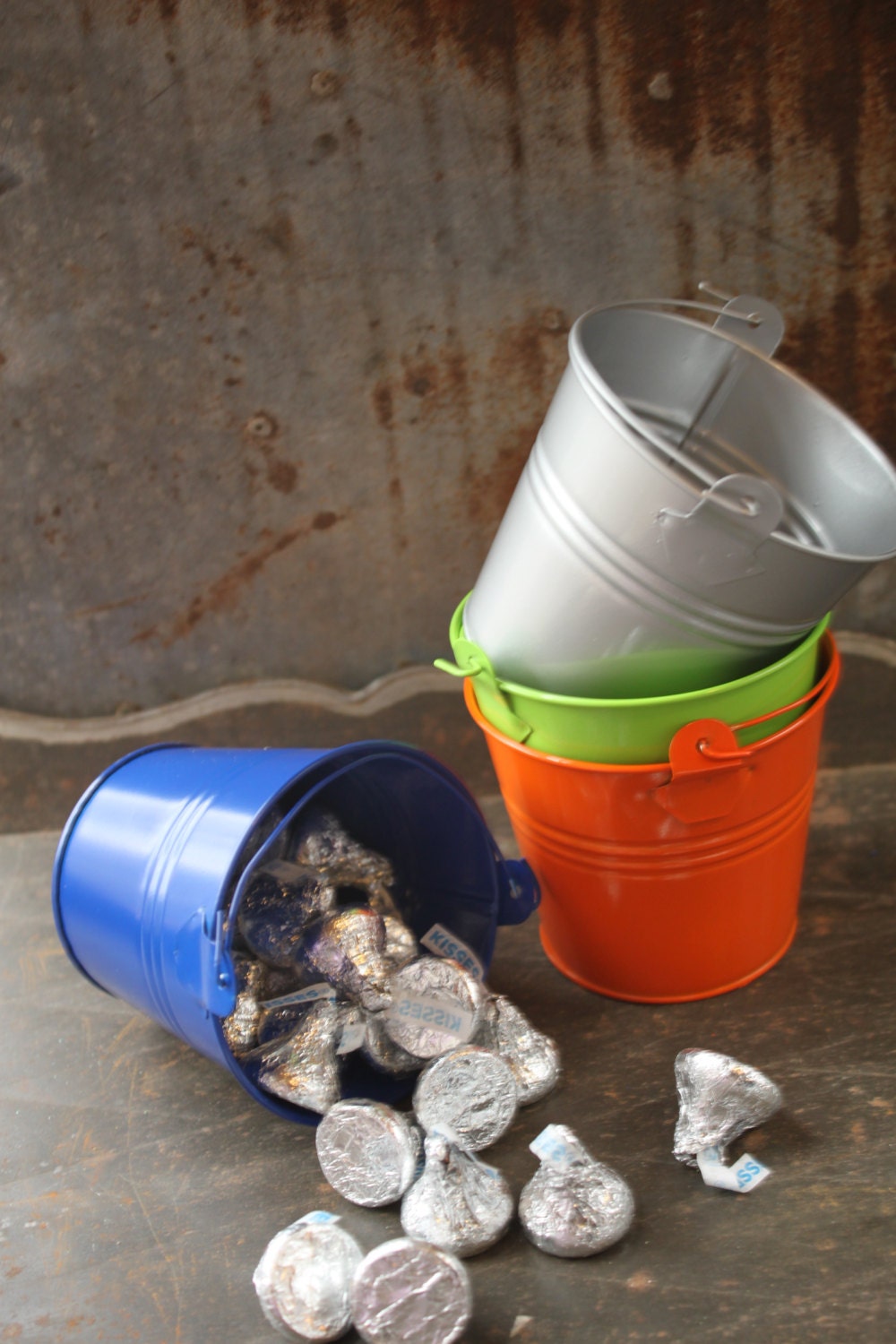 3 -- Tin Bucket, Party Favor, -- Metal Pail -- Assorted Colors Il_570xn