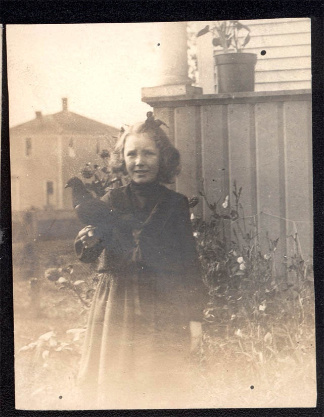 Vintage photo Little Girl Holds Pigeon on her Hand Alaska 1903