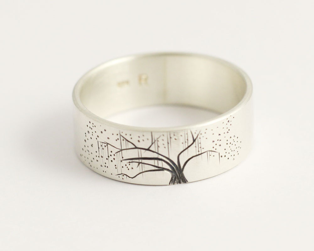 Engagement Ring or Wedding Band with Savannah Oak in Recycled Sterling Silver