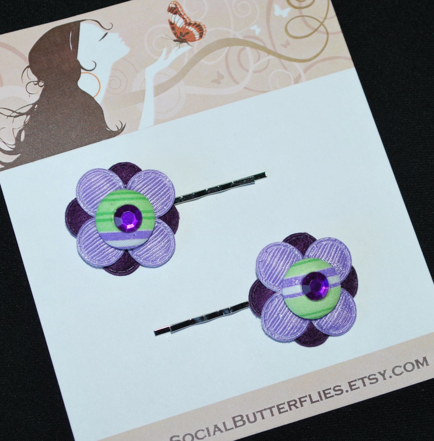 Purple Flower Hair Pins - Buy 3 Items, Get 1 FREE