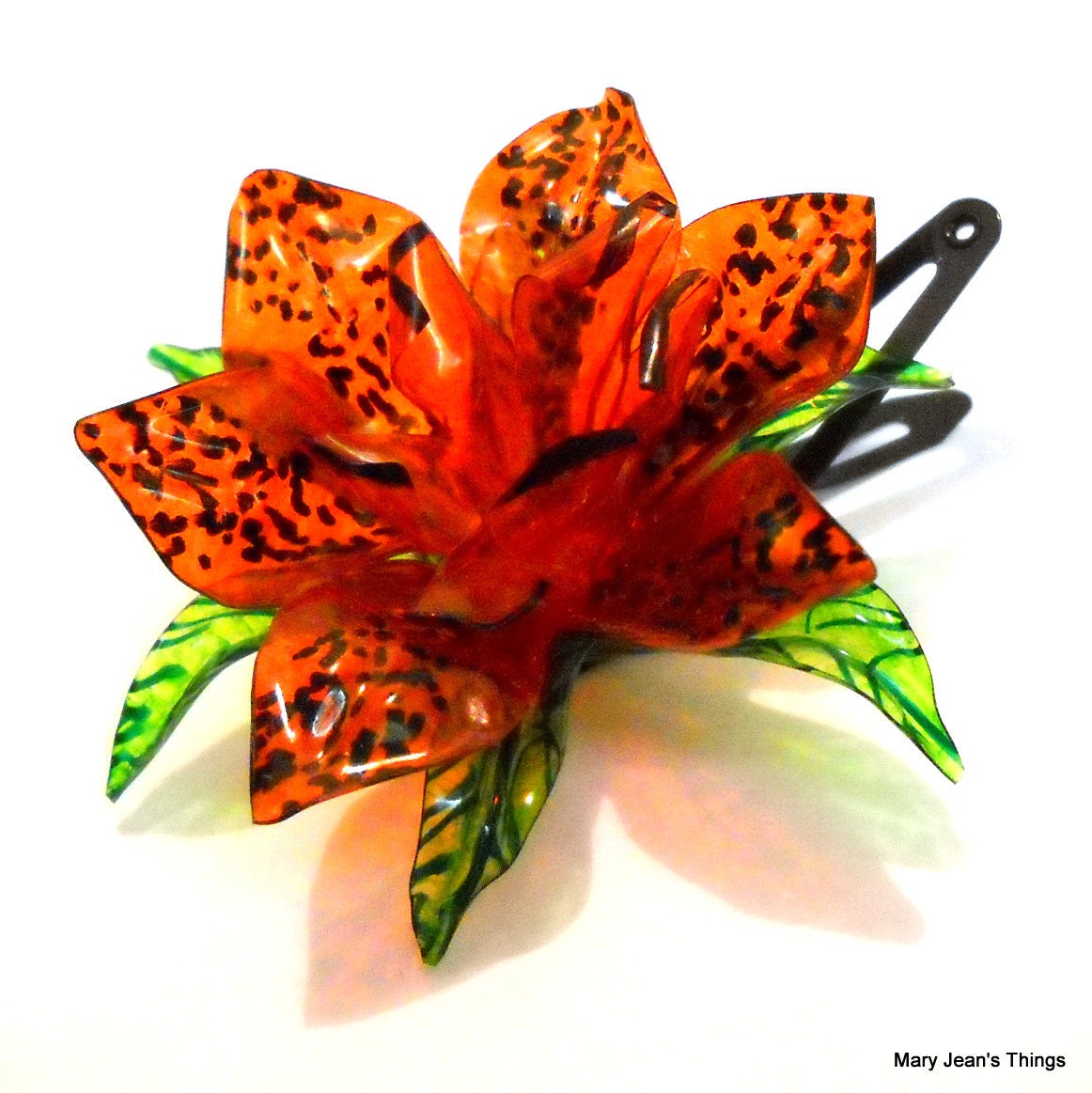 Upcycled Orange Fantasy Flower HAIR CLIP made of Plastic Water Bottles OOAK