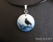 Eco One Crow Sorrow : Murder of Crows Series Pysanky / Batik Egg Shell Pendant