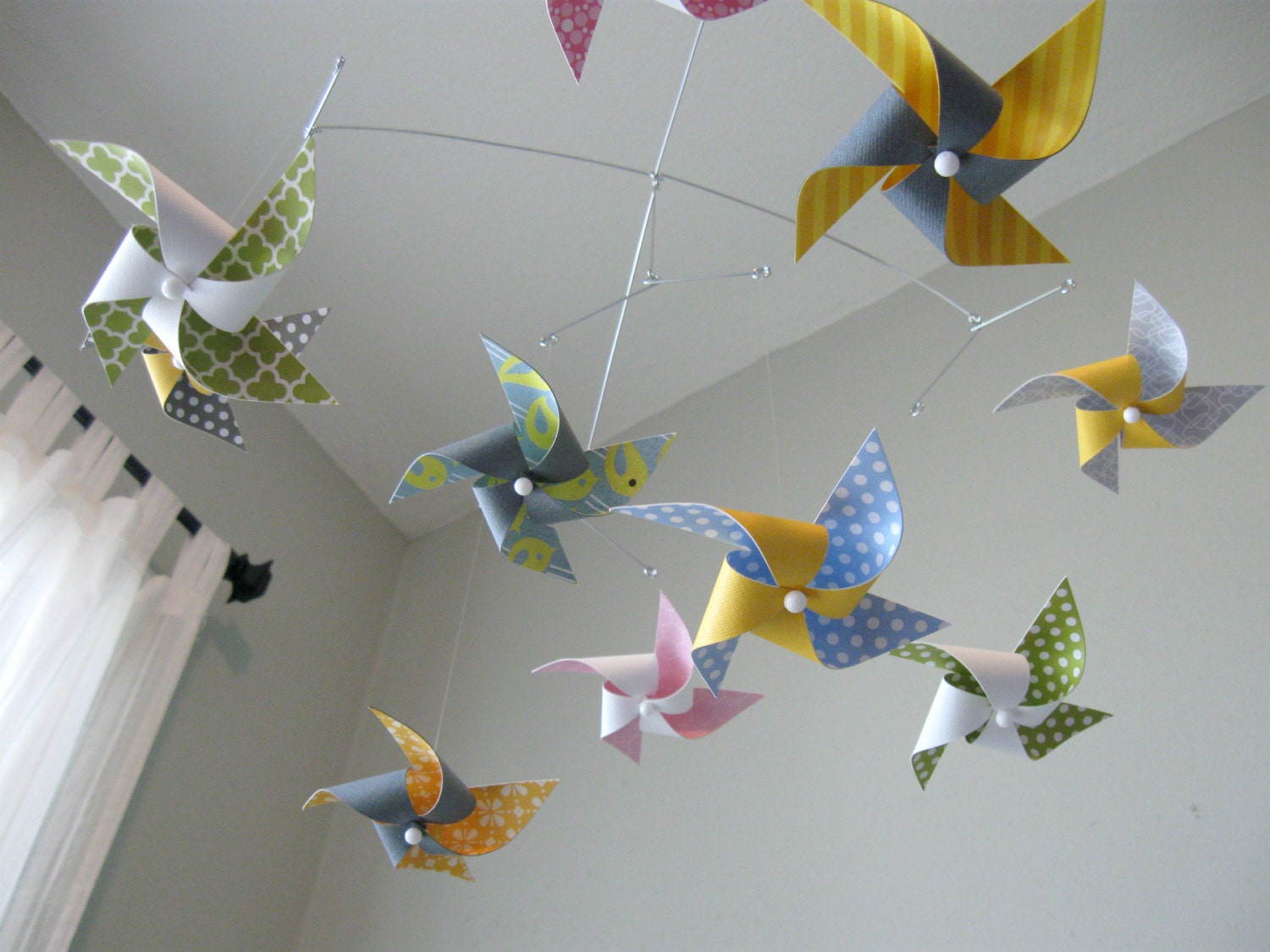Pinwheel Mobile / Baby Mobile / Crib Mobile / Yellow, Blue, Green, Grey, Pink and White : Sweet Cheeks