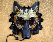 Iridescent Autumn Leaf Wolf Mask ...original hand made leather wolf mask