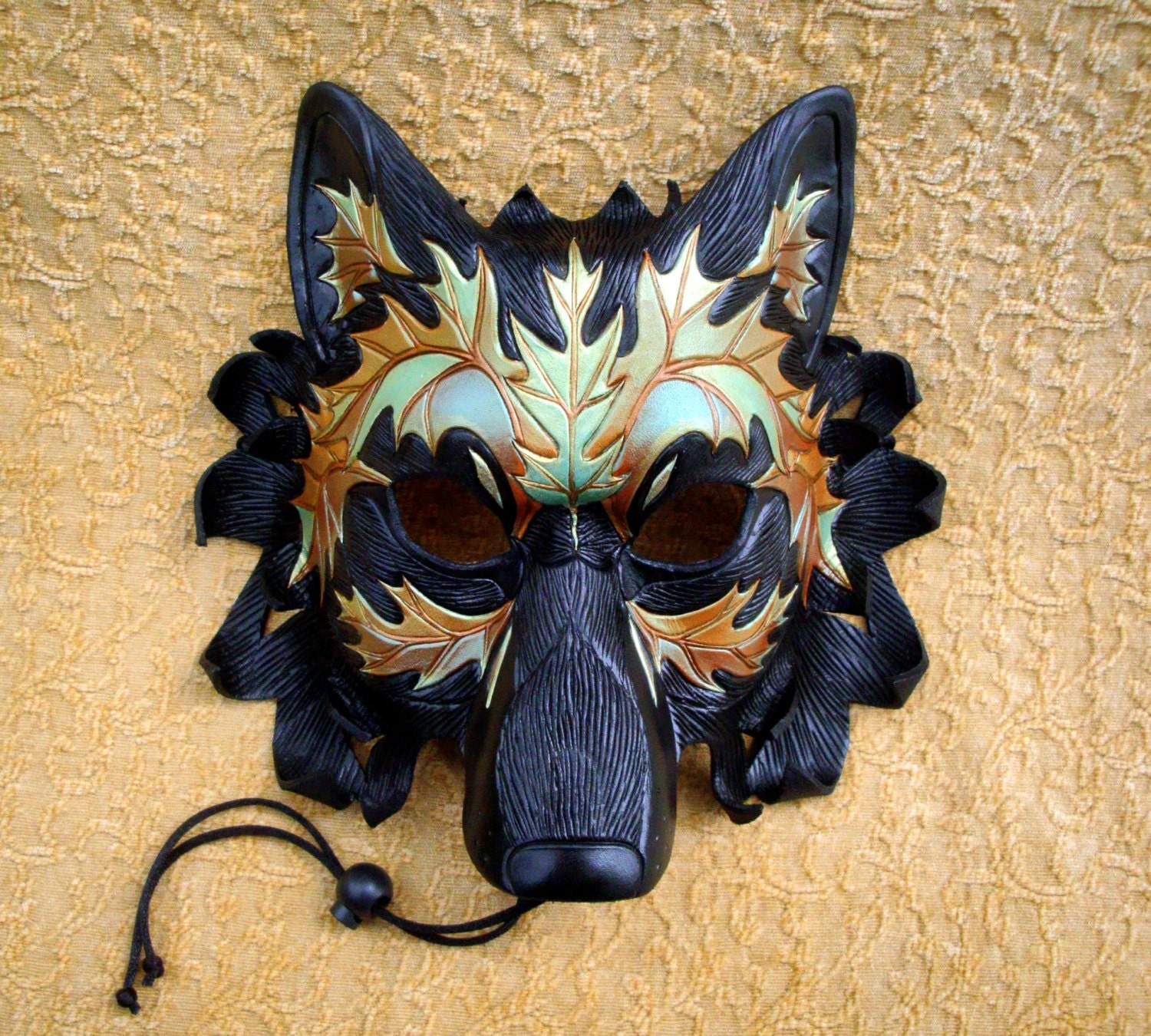 Iridescent Autumn Leaf Wolf Mask ...original hand made leather wolf mask