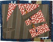 2.21.2013, small art quilt, contemporary, abstract, textile drawing, haiku, rust, white, indigo, taupe, stripes, shattered dreams