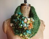 Bohemian knit cowl Green. Teal. Orange.