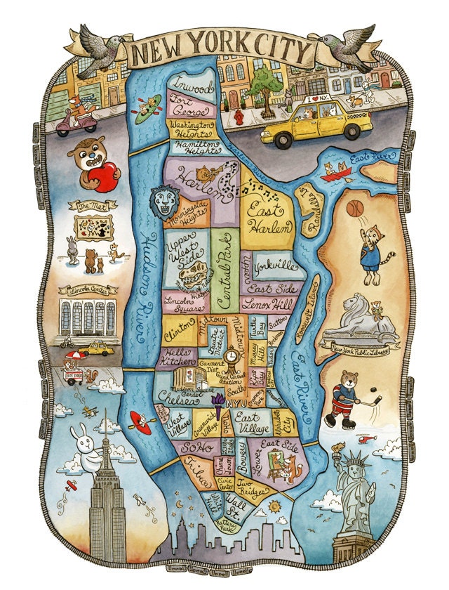 New York City Manhattan Map Art Print 11" x 14"