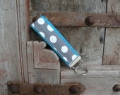 READY TO SHIP-Beautiful Key Fob/Keychain/Wristlet- Medium White Dots on Turq