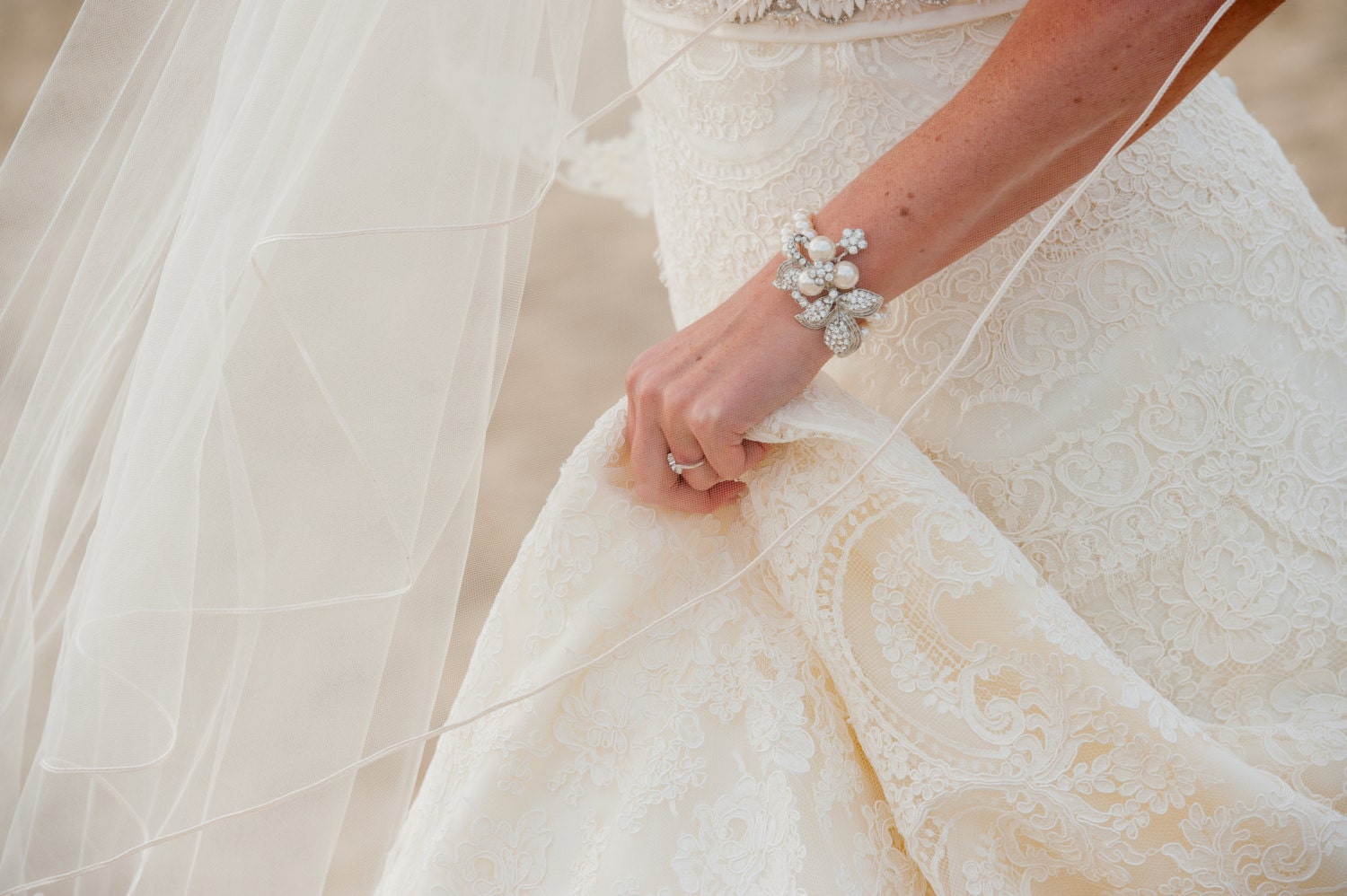 Pearl Bridal Bracelet, Pearl Brooch, Rhinestone and Pearl Jewelry, Flower Bracelet  -  The Amilie