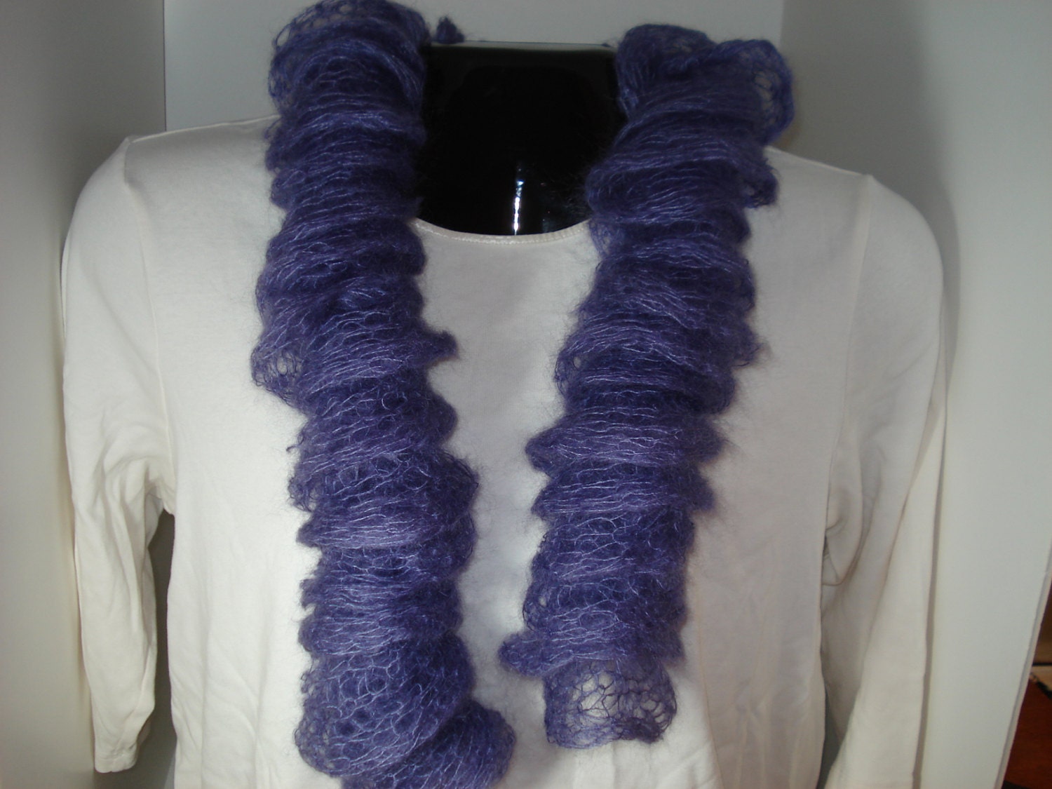 Purple Haze Spiral Ruffle Scarf - Hand knitted