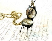 Musical Chair Necklace, Glass Sheet Music Chair, Quirky Jewelry, Sweetheart Chair, Soldered Bauble Chair, Vintage Sheet Music Chair Pendant