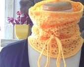 Crocheted Lace Cowl in Sunshine Yellow Silk, Wool, Cashmere Blend