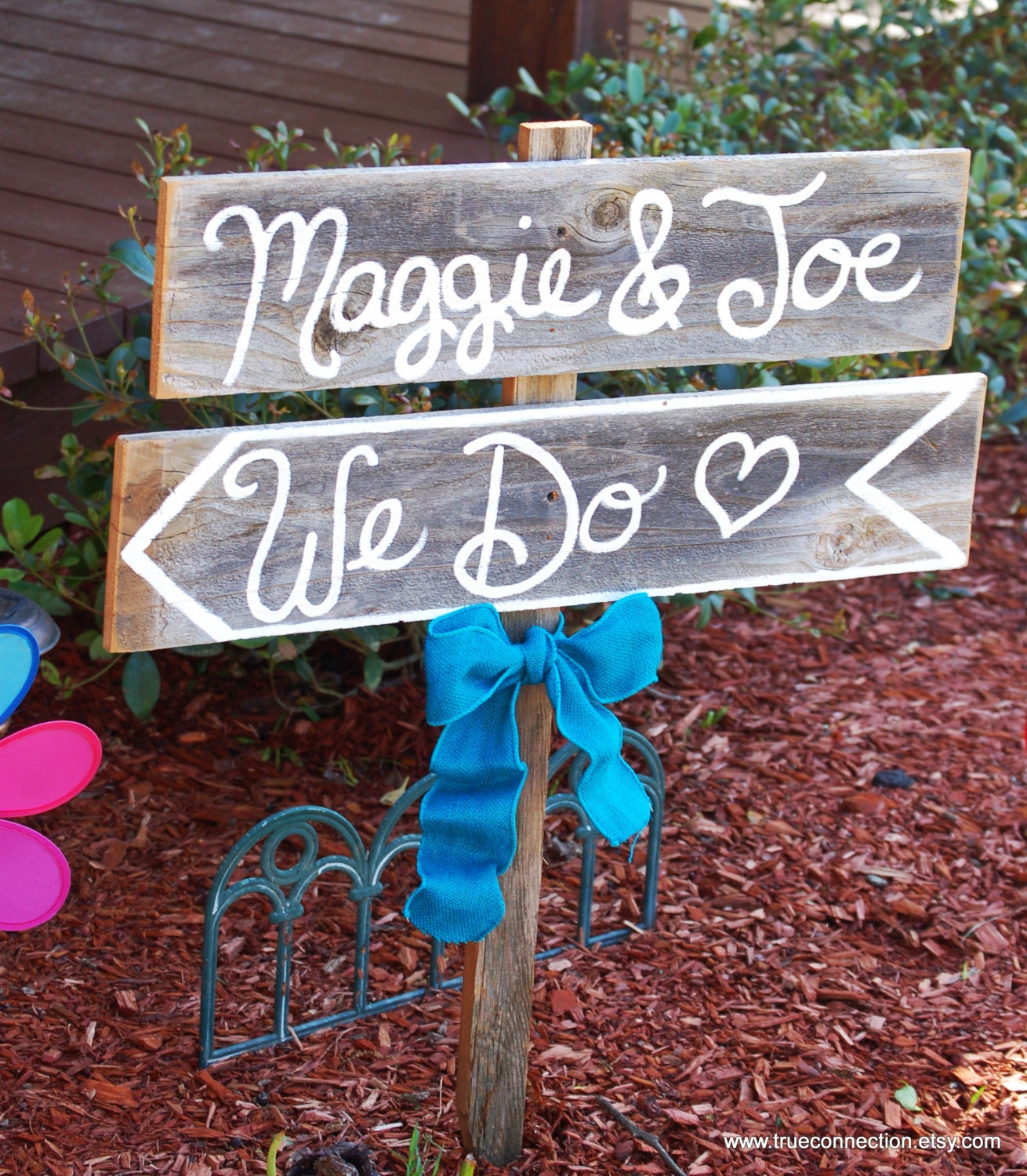 We Do Sign WITH Burlap Ribbon Romantic Outdoor Weddings Heart Hand Painted Reclaimed Wood. Rustic Weddings. Vintage Weddings. Road Signs.