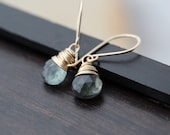 Moss Aquamarine Earrings In 14K Gold Filled Wire Wrapped March Birthstone