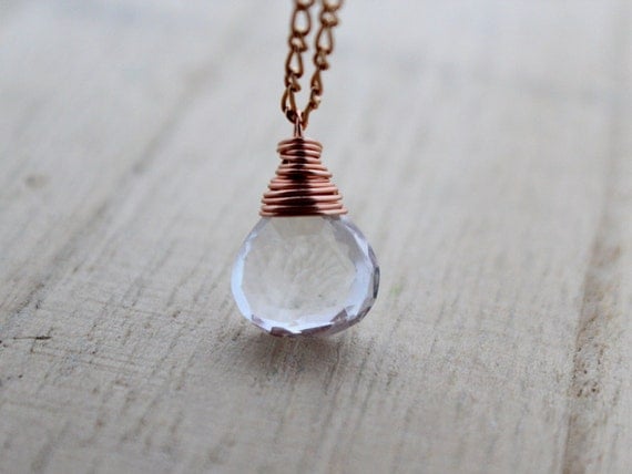 Crystal Quartz Necklace, 14K Rose Gold Fill, AAA Rock Crystal, April Birthstone Substitute - The Vow