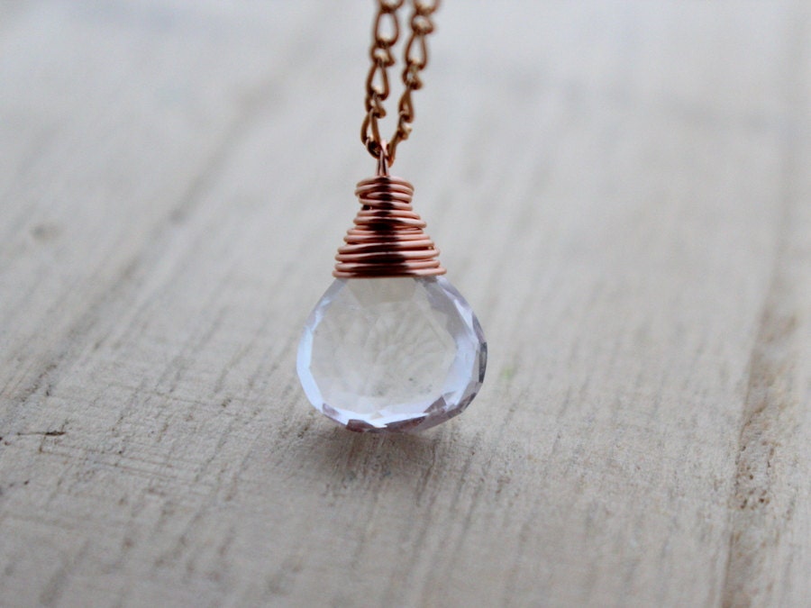 Crystal Quartz Necklace, 14K Rose Gold Fill, AAA Rock Crystal, April Birthstone Substitute - The Vow