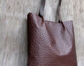 Dark Brown Ostrich Embossed Leather Tote Bag by Stacy Leigh