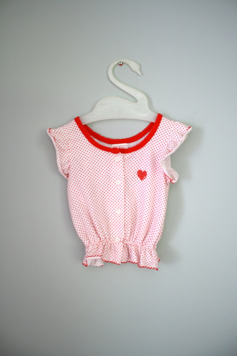 80s Buster Brown Girls Heart Ruffle Shirt Sz 9-12 months