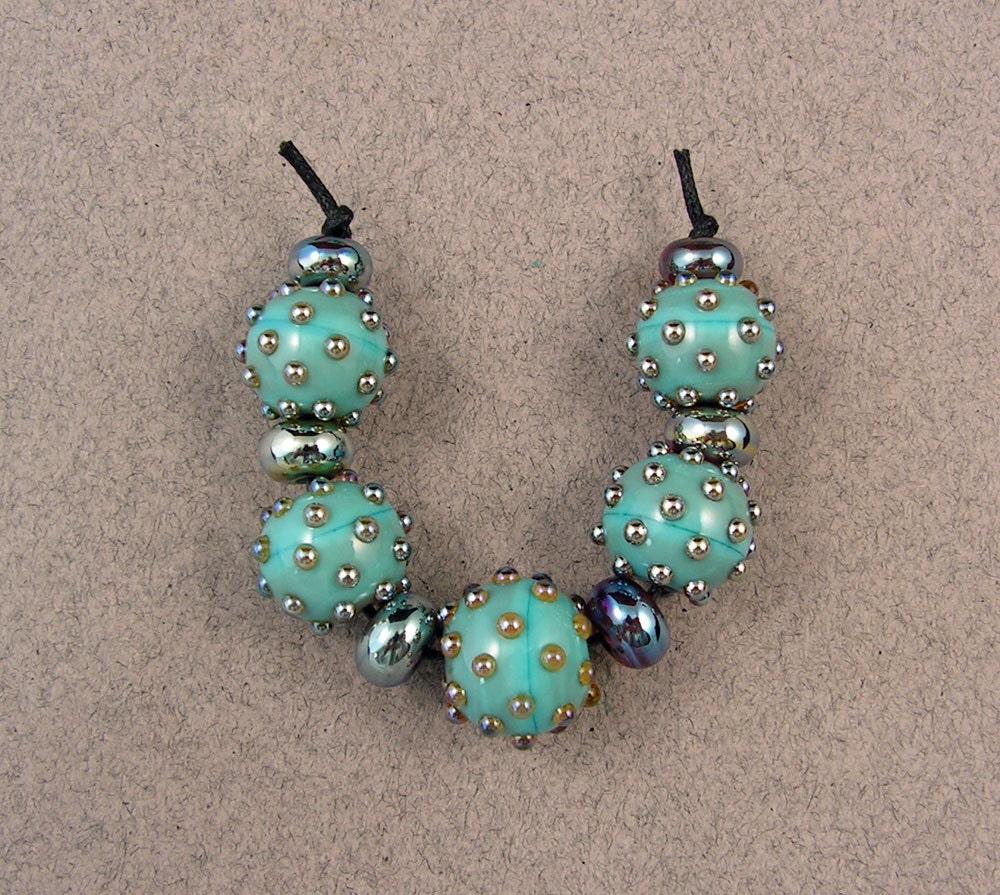 EVOLVING - Sky Blue Bling w/ Spacers (11) - Lampwork Glass Beads by Shani Barrett SRA