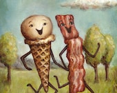 Bacon Frolics with Ice Cream - 8x10 Print - Bacon Painting