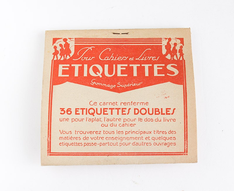 French vintage - Old Gummed labels with original folder - For school notebooks or books -  Back to school