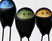 Paper Mache Green Ninja Easter Egg  on wooden block