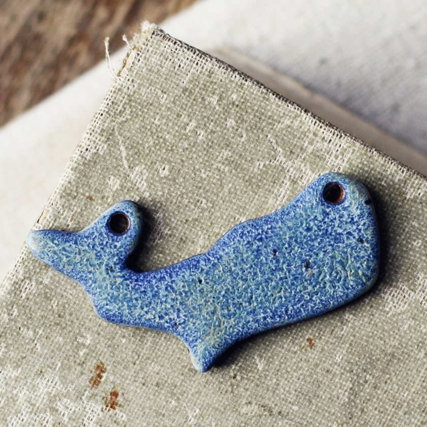 Whale Silhouette- large- handmade ceramic connector pendant