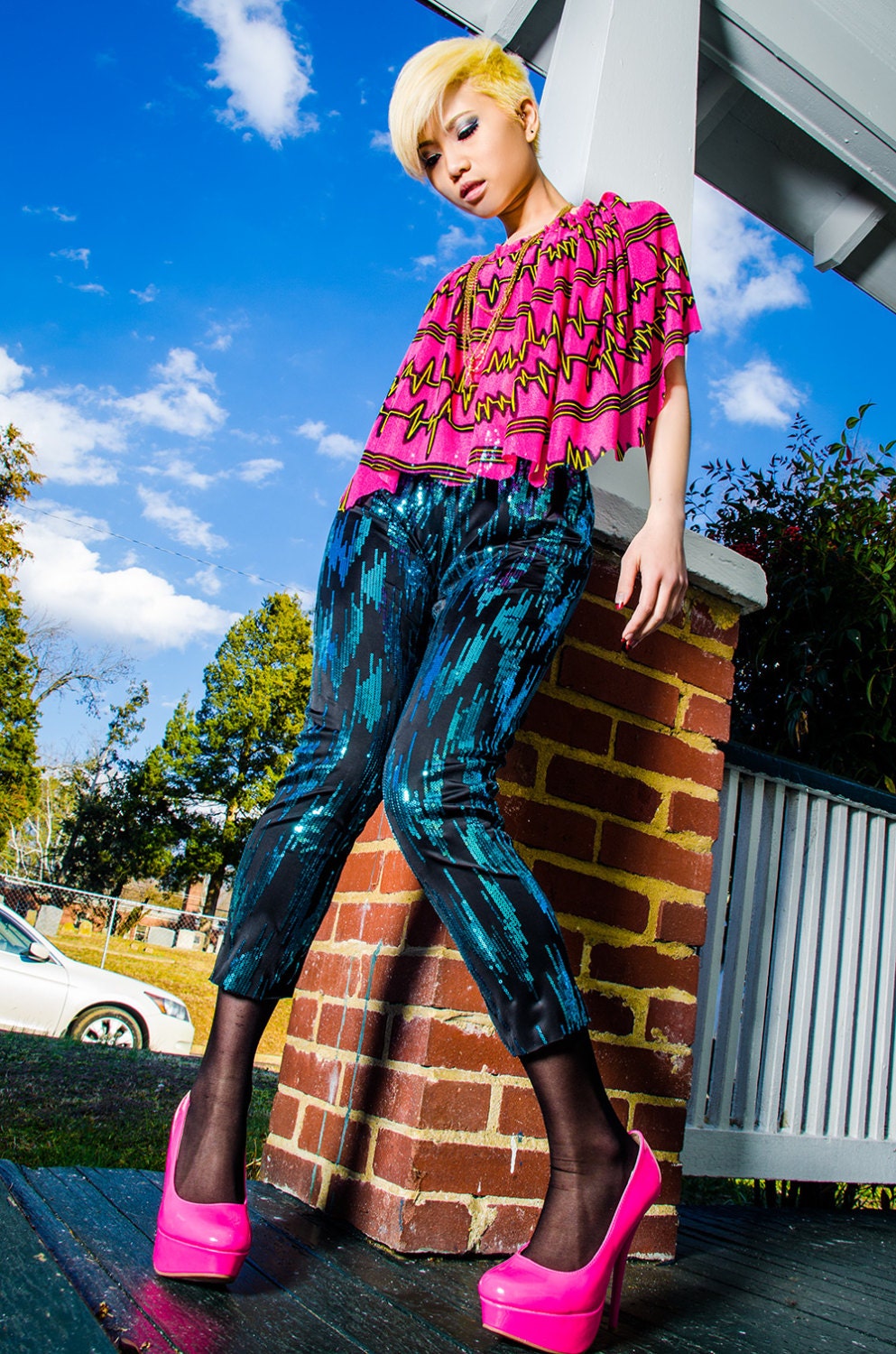 Blue Sequin Chevron Leggings of the Century