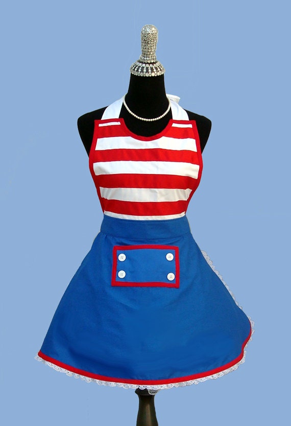Women's Aprons - Women's Retro Apron, Sailor Nautical Ship Mate Navy Costume Apron Cosplay  READY TO SHIP