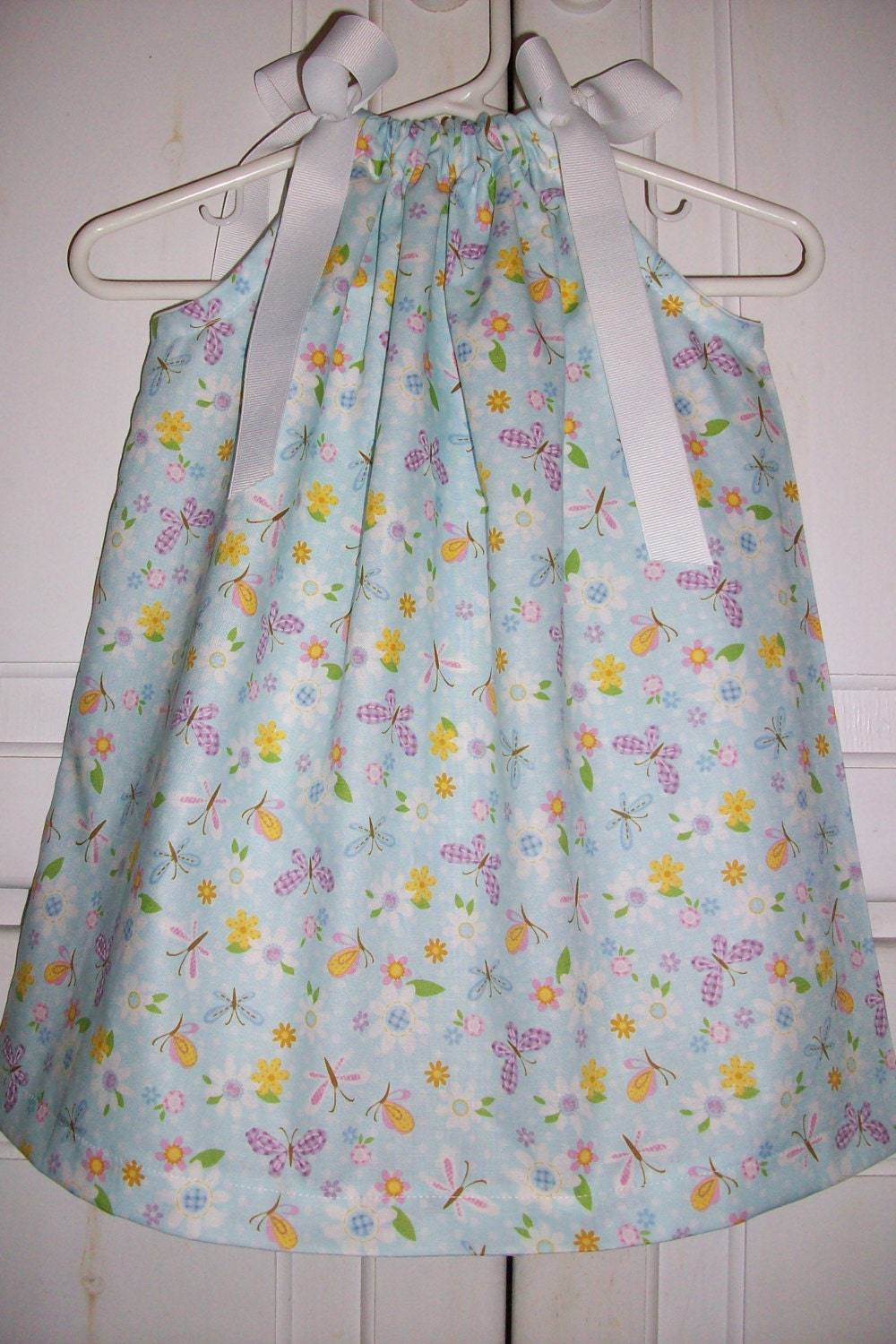 SALE Pillowcase Dress Summer BUTTERFLIES and DAISIES Blue Floral 3m 6m 12m