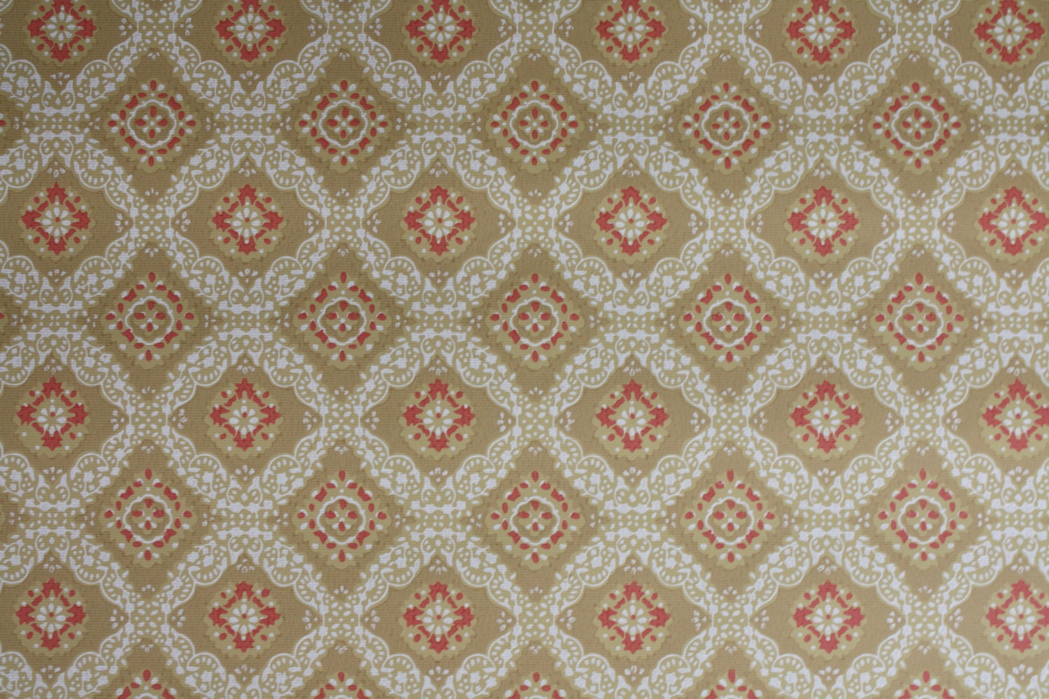 1950's Vintage Wallpaper yellow green black and red geometric pattern