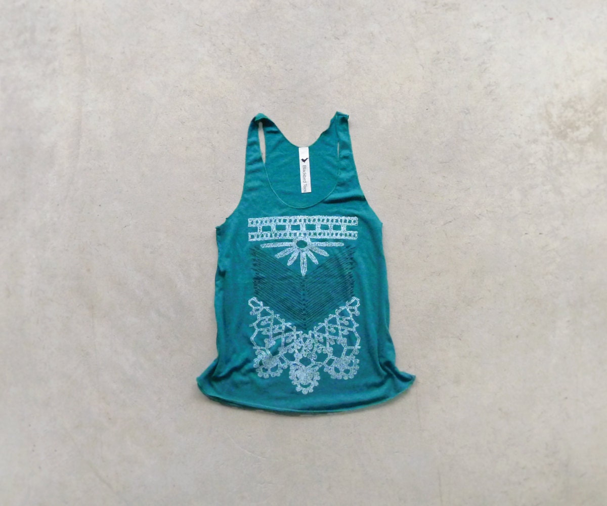 Tribal womens tank top - emerald green tank - chest plate screenprint - boho fashion - ladies top / for her - The Nomad