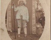 colorized ANTIQUE PHOTO of little boy in George Washington Costume with Powdered Wig - cute vintage shot