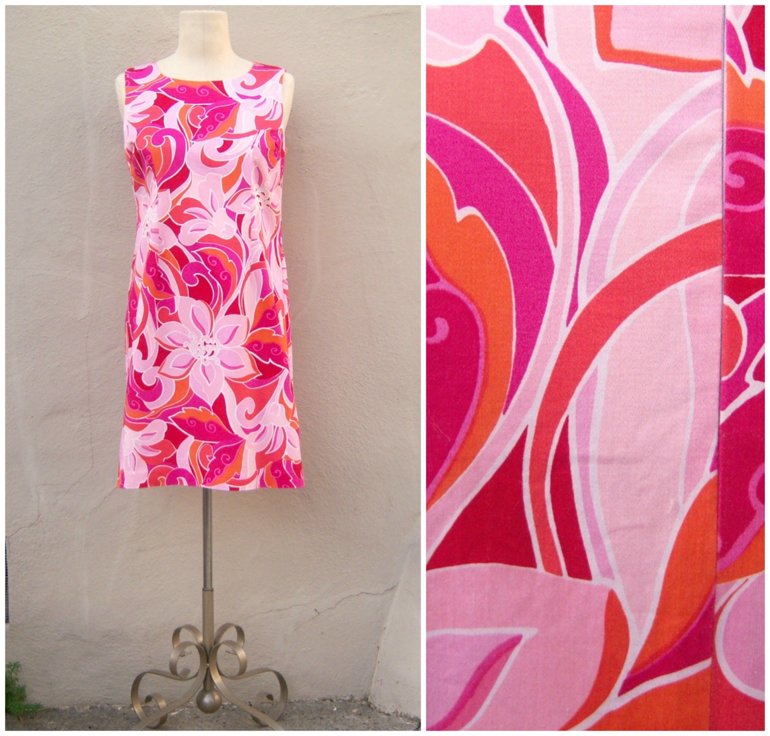 Vintage pink mini dress // 90s op art dress // size 4 petite