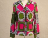 Vintage 1950s blouse // novelty print // pink avocado green white // sm-med