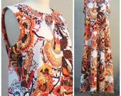 60's boho maxi dress // orange psychedelic poppy print // summer ethnic hippie mu mu // size sm med