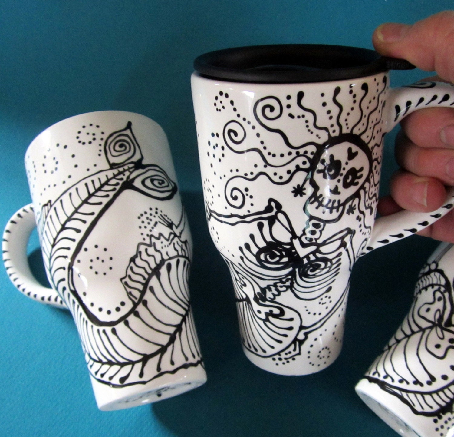 Ethel Merman Mermaid SkeletonTravel Mug with Sliding Open or Closed Lid for Day of the Dead and Beyond