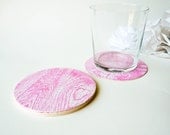 6 Faux Bois Paper Coasters - Hot Pink