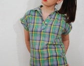 vintage 1970s / plaid / shirt / blouse / pin tuck / green / summer / size M